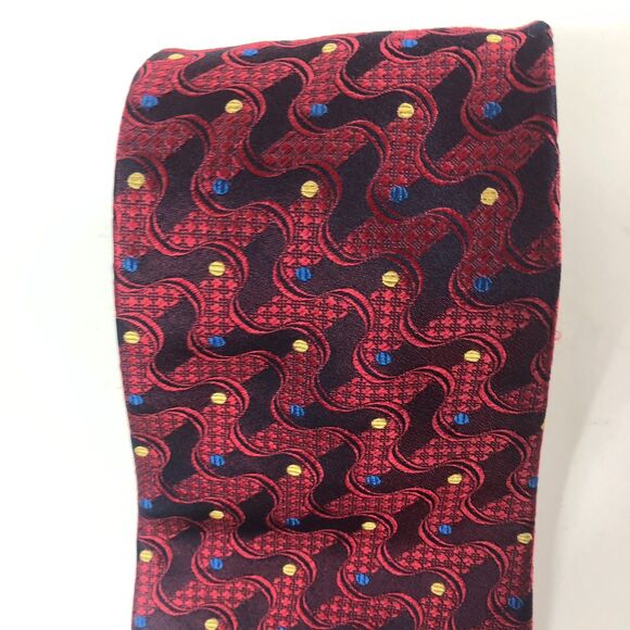 STUDIO by FUMAGALLI'S Silk Red Blue Yellow Pattern Tie Made in USA/Italy - Picture 3 of 6